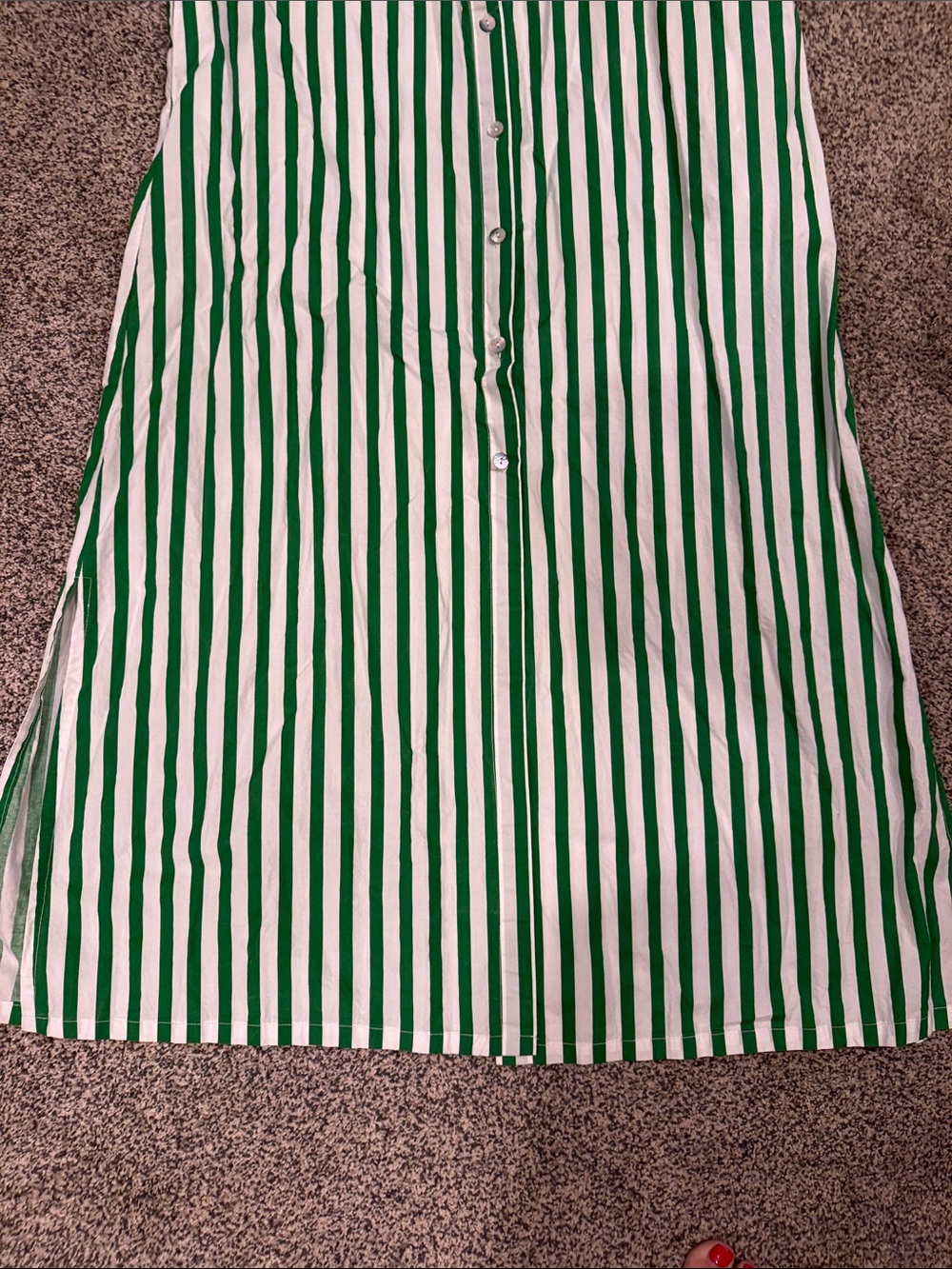 Petal & Pup Green and White Vertical Stripe Maxi Shirt Dress - Picture 5 of 6
